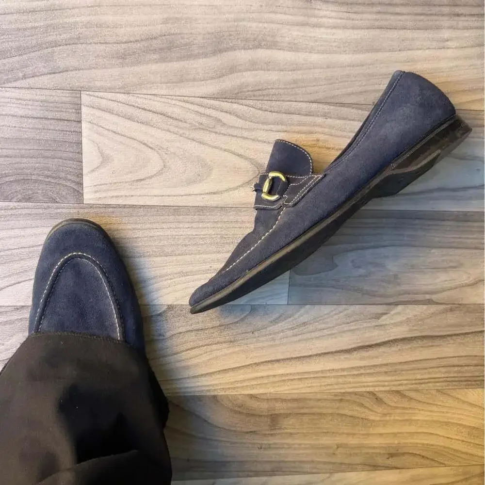 Barrett Navy Suede Horsebit Loafers Made in Italy